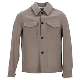 Autre Marque-Ami Paris Button Front Shirt Jacket in Beige Wool-Beige
