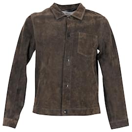 Autre Marque-Ami Paris Button Front Shirt Jacket in Olive Goatskin Suede-Green,Olive green