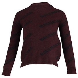 Balenciaga Pull Logo en Laine Imprimée Rouge Autre