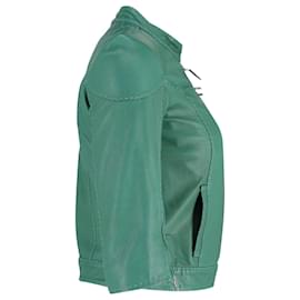 Fendi-Jaqueta Fendi Cropped Zip Up em Couro Verde-Verde