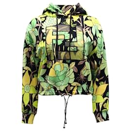 Fendi-Fendi FF Floral Cropped Hoodie in Green Cotton-Green