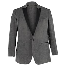 Dolce & Gabbana-Dolce & Gabbana Birds Tooth Martini Tuxedo Jacket in Grey Wool-Grey