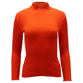 Ganni-Top in maglia a costine a collo alto Ganni in viscosa arancione-Arancione,Corallo