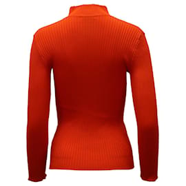 Ganni-Top in maglia a costine a collo alto Ganni in viscosa arancione-Arancione,Corallo