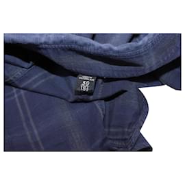 Tom Ford-Tom Ford Long Sleeve Check Shirt in Navy Blue Cotton -Navy blue