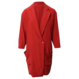 Miu Miu-Miu Miu Knee-Length Jacket in Red Silk -Red