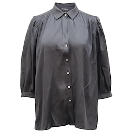 Theory-Camisa con botones fruncidos de Theory en seda negra-Negro