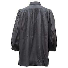 Theory-Theory Gathered Button Up Shirt in Black Silk-Black
