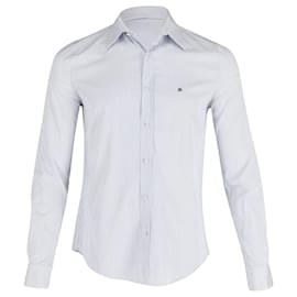 Balenciaga-Camisa a rayas con logo bordado de Balenciaga en algodón azul-Azul