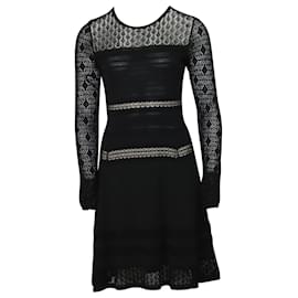 Diane Von Furstenberg-Diane Von Furstenberg Open Knit Long Sleeve Dress in Black Viscose-Black