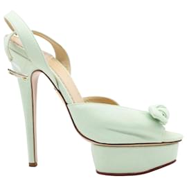 Charlotte Olympia-Charlotte Olympia Bow Platform Heels in Mint Linen-Other,Green