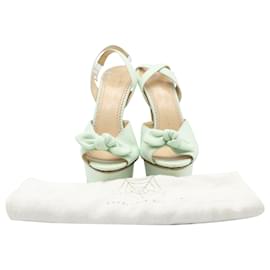 Charlotte Olympia-Charlotte Olympia Bow Platform Heels in Mint Linen-Other,Green