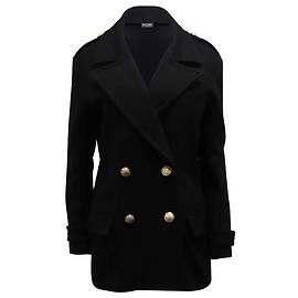 Cappotto Balmain con Petto Foderato in Lana Nera Nero