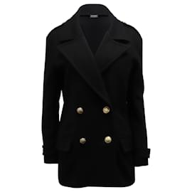 Gefütterter Balmain-Mantel aus schwarzer Wolle Schwarz