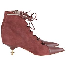 Vivienne Westwood Bottines à Lacets à Talon Orb en Daim Bordeaux Rouge Bordeaux