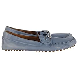 Gucci-Gucci Horsebit Driving Loafers in Blue Leather-Blue