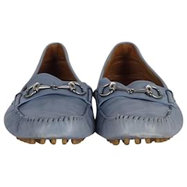 Gucci-Gucci Horsebit Driving Loafers in Blue Leather-Blue