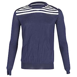 Balenciaga-Balenciaga Striped Crew Neck Sweater in Navy Wool-Blue,Navy blue