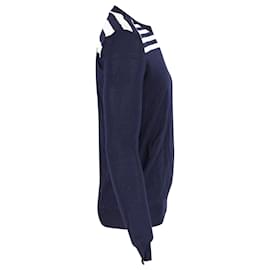 Balenciaga-Balenciaga Striped Crew Neck Sweater in Navy Wool-Blue,Navy blue