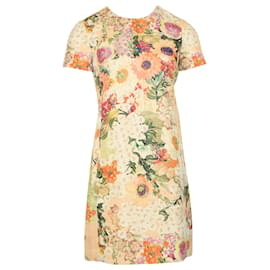 Tory Burch-Tory Burch Pink Kaley Jacquard Shift Dress in Floral Print Polyester-Other