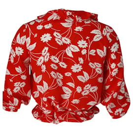 Autre Marque-Rixo Ruffled Wrap Top in Red Floral Silk-Other