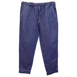 Max Mara-Max Mara Leisure Pool Chambray Tapered Pants en Coton Bleu-Bleu