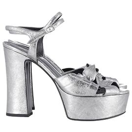 Saint Laurent Candy Platform Sandals in Silver Leather Silvery Metallic