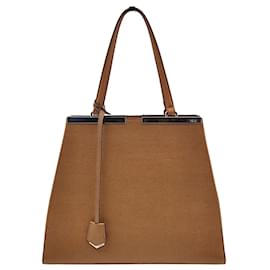 Fendi-Fendi 3 Jours shoulder bag in leather and palladium-Beige