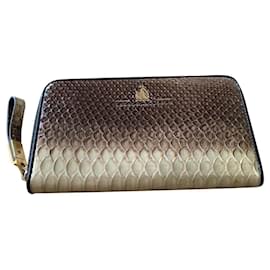 LANVIN Python Long Zipped Wallet Black Beige Golden Python print Eggshell Light brown Dark brown