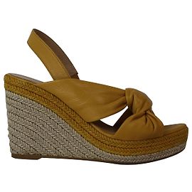 Mulberry Slingback Espadrilles Compensées en Cuir Jaune Jaune