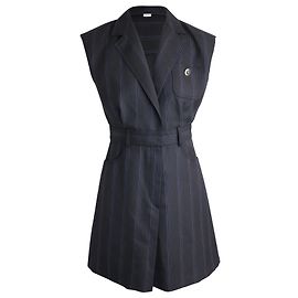 Sandro Vaiana Mini Abito Sartoriale a Righe in Lana Nera Nero