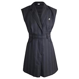 Sandro-Sandro Vaiana Stripe Tailored Mini Dress in Black Wool-Black