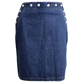 Msgm-MSGM Falda lápiz con detalle de botones en denim de algodón azul-Azul