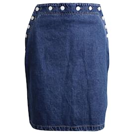Msgm-MSGM Button Detail Pencil Skirt in Blue Cotton Denim-Blue