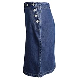 Msgm-MSGM Button Detail Pencil Skirt in Blue Cotton Denim-Blue