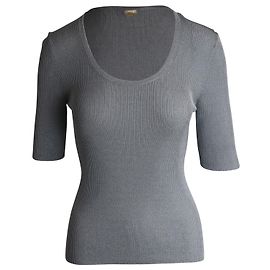 Michael Kors Collection Metallic Ribbed Knit Top in Silver Viscose Silvery Metallic