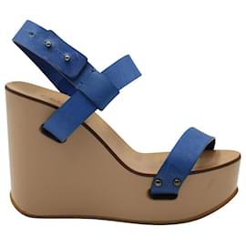Chloé-Chloe High Heel Wedge Sandals in Blue Leather-Blue