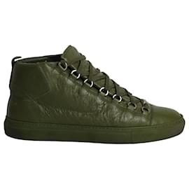 Balenciaga-Balenciaga Arena High Top Sneakers in Green Leather-Green