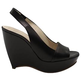 Jil Sander-Jil Sander Slingback Peep Toe Wedge in Black Leather-Black