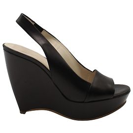 Jil Sander Slingback Peep Toe Wedge in pelle nera Nero