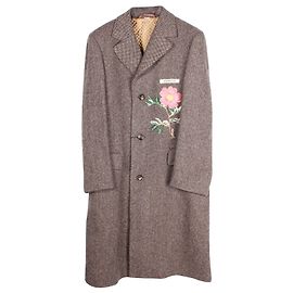 Casaco xadrez com bordado floral Gucci em lã marrom Marrom