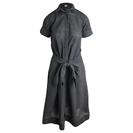 Lisa Marie Fernandez-Lisa Marie Fernandez Eyelet Belted Shirt Dress in Black Cotton-Black