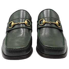 Gucci-Gucci Horsebit Loafers in Dark Green Calf Leather-Green