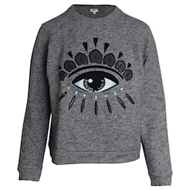 Kenzo-Kenzo Eye besticktes Rundhals-Sweatshirt aus grauer Baumwolle-Grau