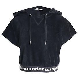 Moletom Cropped Alexander Wang em Veludo Preto de Algodão Preto