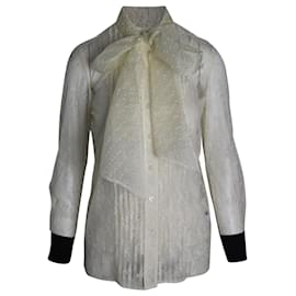 Tory Burch-Blusa con lazo de encaje Chantilly de Tory Burch en encaje de poliamida color crema-Blanco,Crudo