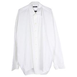 Balenciaga-Balenciaga All Over Logo Shirt in White Cotton-White