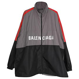 Balenciaga-Giacca sportiva Balenciaga Shell con stampa logo in nylon grigio-Grigio