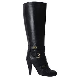 Mulberry Postman's Lock Knee High Boots in Black Leather Black