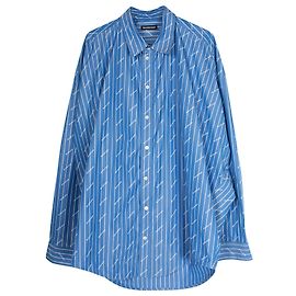 Camicia Button Down con logo a righe Balenciaga in cotone azzurro Blu Blu chiaro